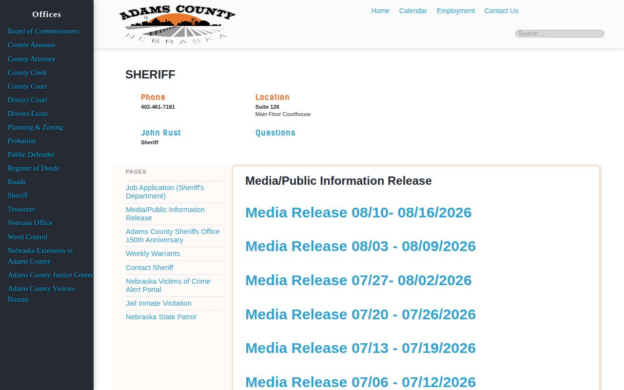 Adams County weekly media release booking summary source