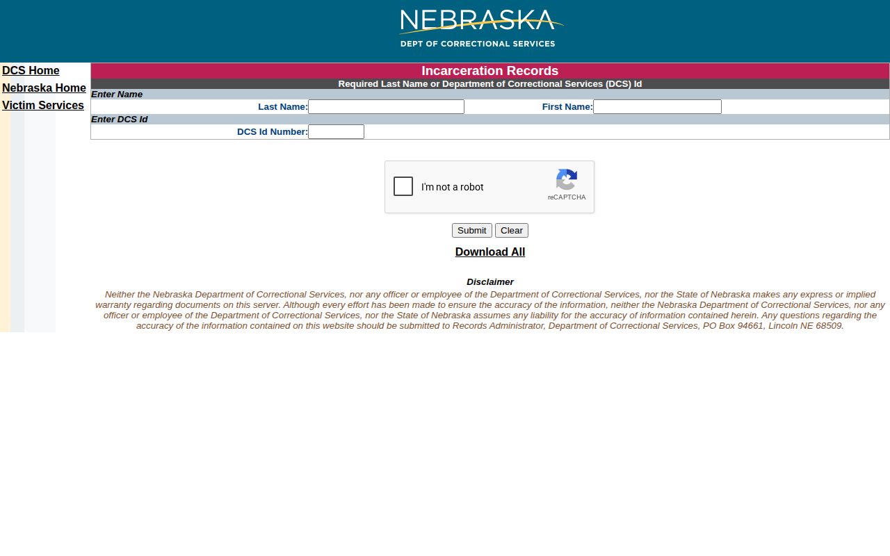 Adams County related NDCS sentenced custody records search