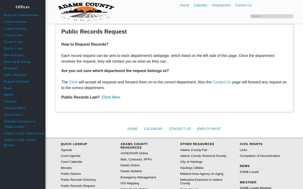 Adams County public records request route for booking records