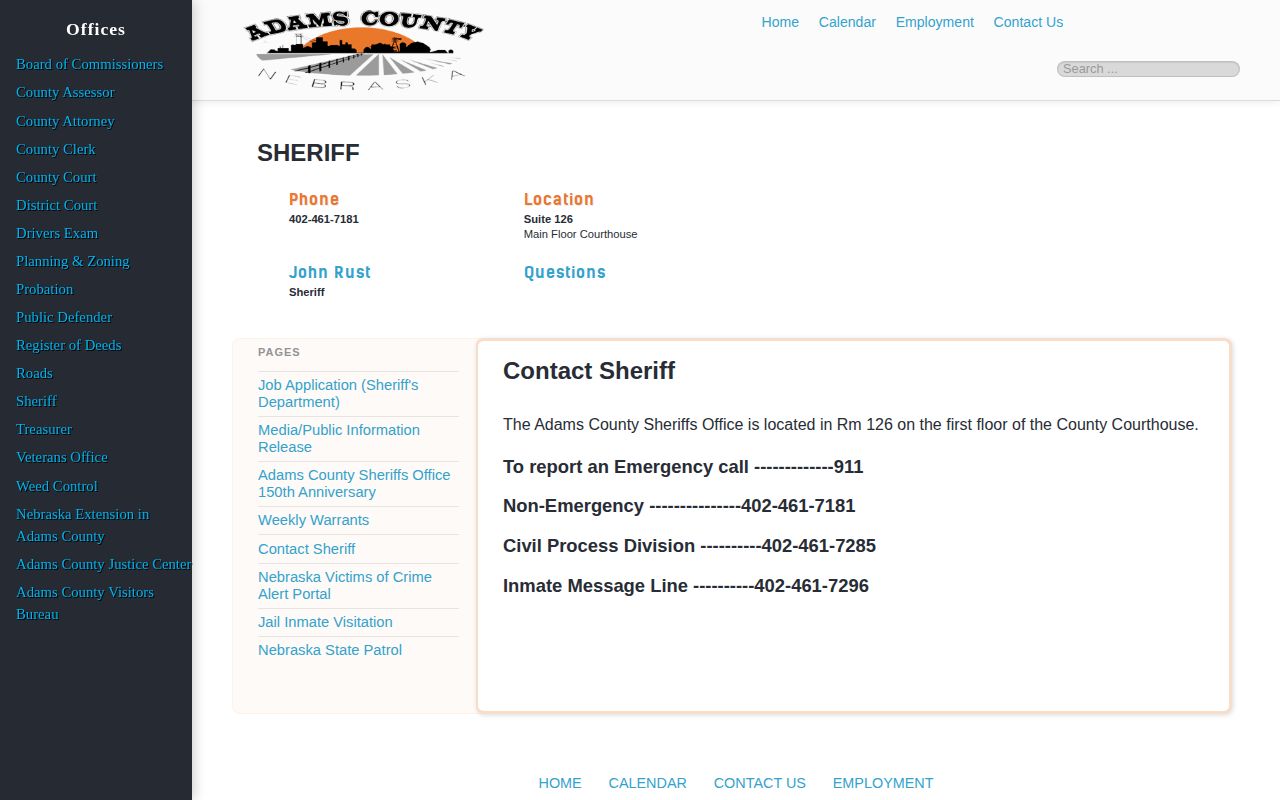 Adams County Sheriff warrant-status and non-emergency contact details